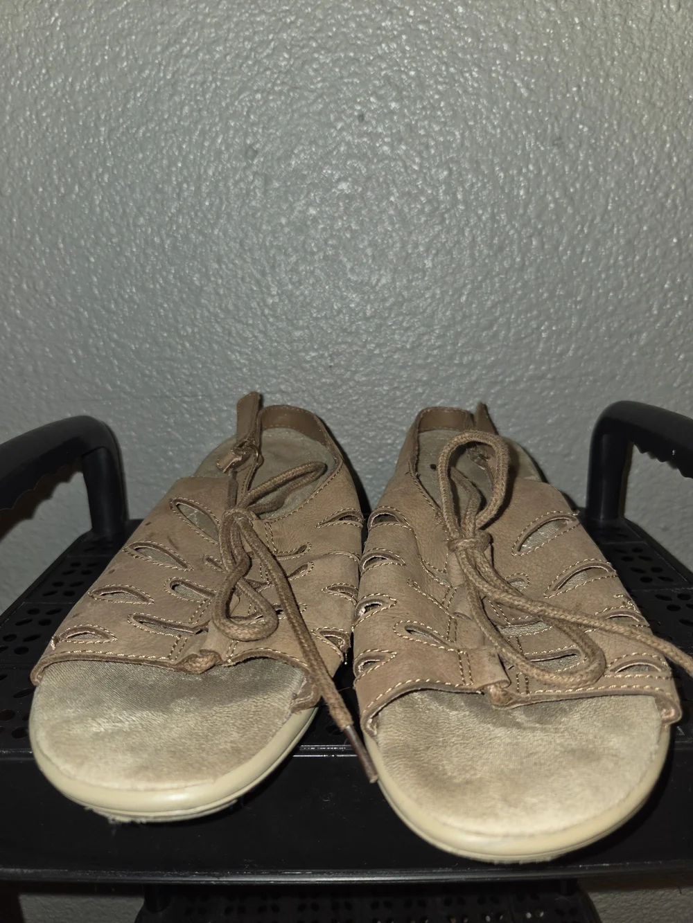 Tan Lace-Up Closed-Toe Sandals
